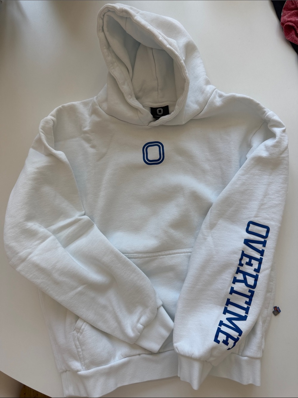 Overtime youth White Pullover Hoodie with Blue Logo
